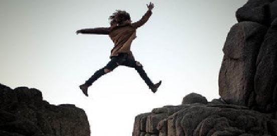jumping between rocks