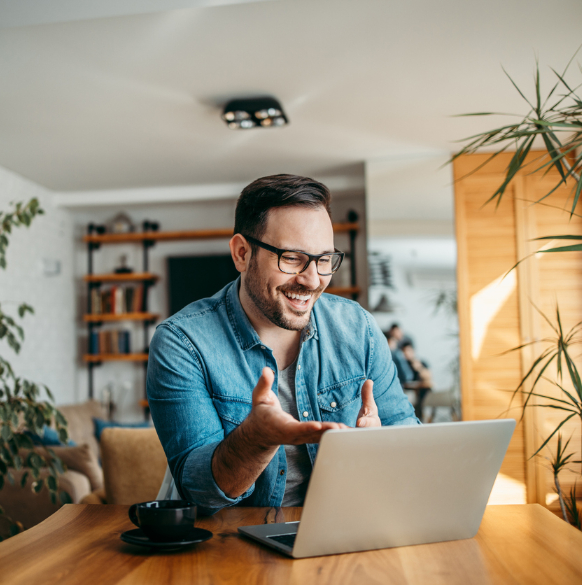 man using telehealth therapy at home